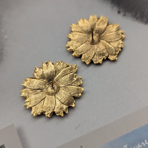 1980s Enamel Flower Pierced Post Earrings Purple Blue Glam Diva Artsy Gold Plt - Picture 4 of 9